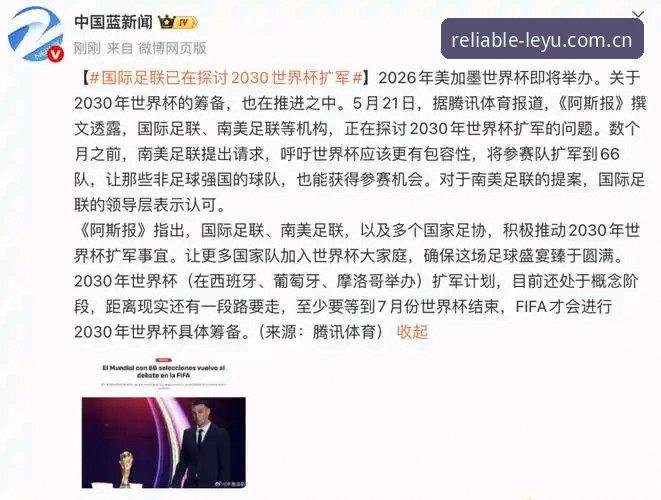 2030世界杯扩军至66队最新进展：国际足联与南美足联联手推动，中国男足迎来历史机遇